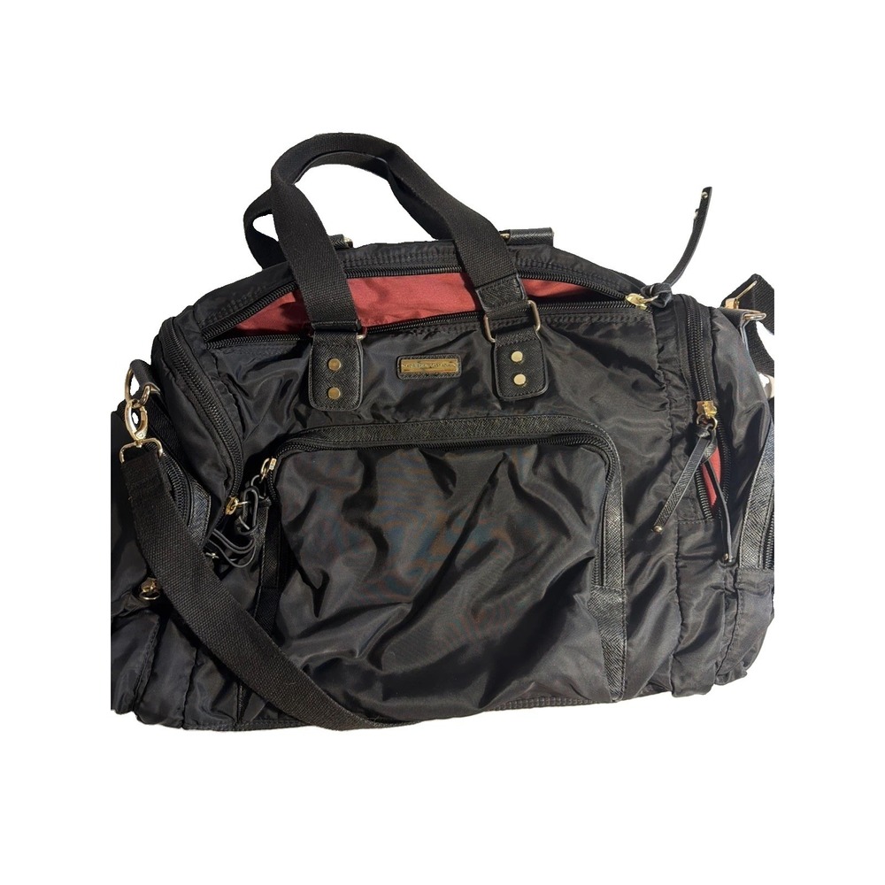 Duffel Bag Womens Adrienne Vittadini Large Black Nylon Gold Hardware Weekender